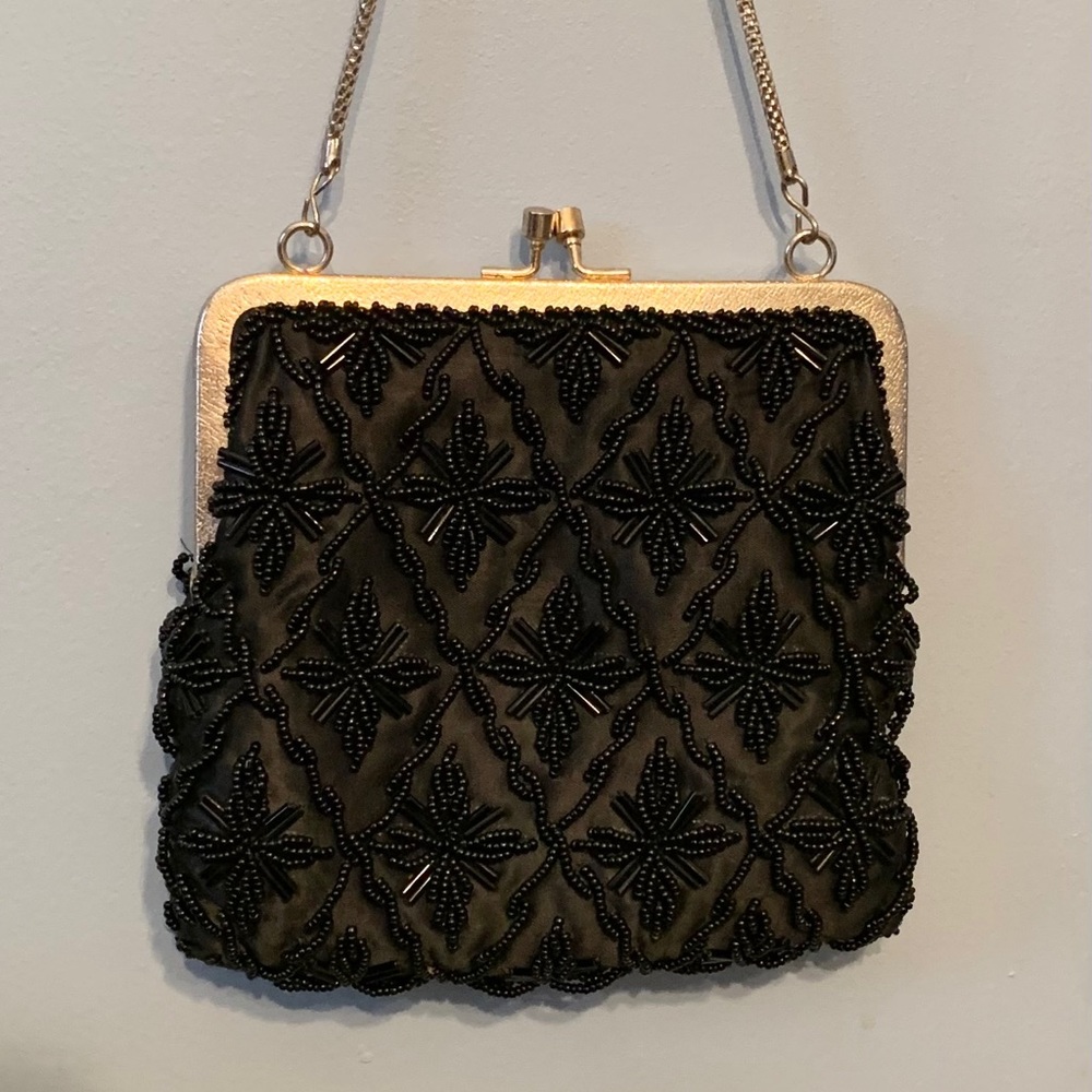 Vintage Hand Made Black Beaded Purse Hong Kong
